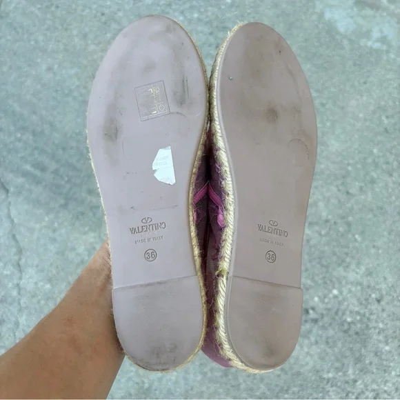 Valentino Garavani pink lace and leather espadrille flats size IT 36 US 6 NEW